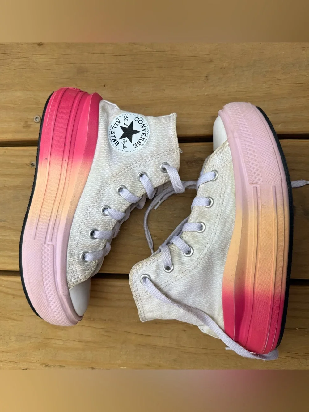 Converse Kid Shoes Sz 13 Taylor All Star Move Platform White Pink Ombre A